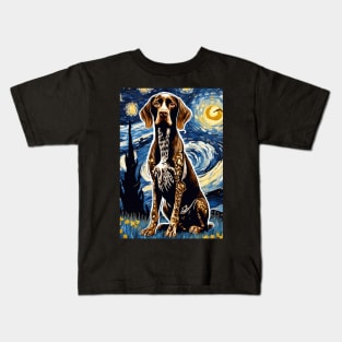 German Shorthaired Pointer Dog Breed Painting in a Van Gogh Starry Night Art Style Kids T-Shirt